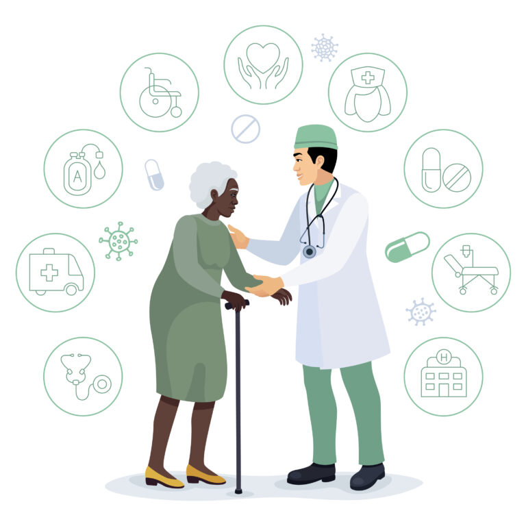 Doctor discussing Transitional Care Services resources with a patient at the hospital