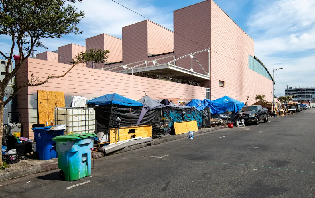 Homeless encampments in California highlighting housing insecurity as a social determinant of health