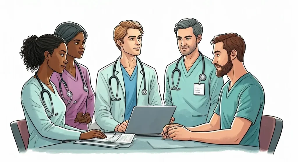 Team collaborating on patient care to demonstrate the benefits of Enhanced Care Management for Medi-Cal members